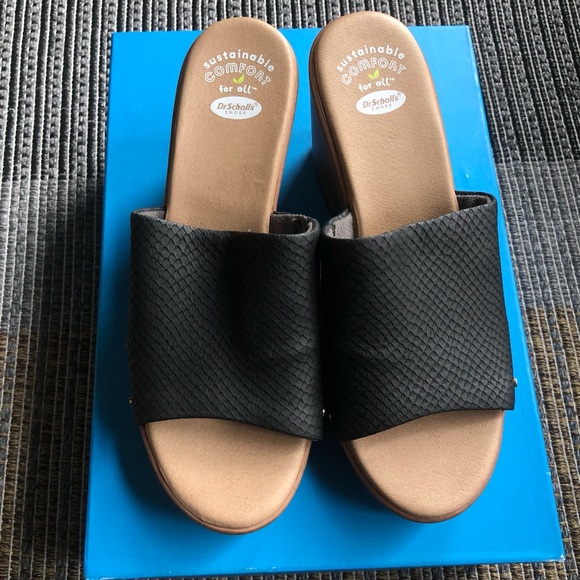 New Dr Scholls Wake Up Sandals platforms slides clogs black tan light shoes 7.5 - Picture 2 of 16
